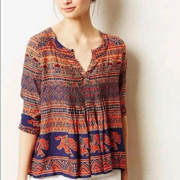 Vanessa Virginia Women's Pleated Quarter Sleeve Mahdia Peasant Blouse‎ Size 4 - Picture 9 of 9